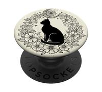 Céleste Chat Noir Lune Fleur Mandala Cercle PopSockets PopGrip Adhésif