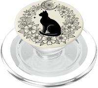 Céleste Chat Noir Lune Fleur Mandala Cercle PopSockets PopGrip pour MagSafe