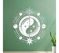 Céleste Yin Yang Mandala Planètes Étoiles Soleil Stickers muraux 67.2x76.3cm Étanche Blanc