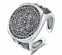 CELESTIA Bague Homme Chevaliere Homme Argent 925 avec Croix de Saint Benoît/7 Archanges/Pentacle, Ouverte, Taille Ajustable, Cadeau Papa, Mari, Copain