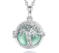CELESTIA Bola Grossesse Arbre de Vie, Pendentif Bola de Grossesse Plaqué Argent Bijoux Cadeau Femme Enceinte/Future Mamans, Deux Chaînes 76~114 CM