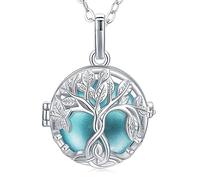 CELESTIA Bola Grossesse, Argent Plaque Collier Bola Grossesse Arbre de Vie Pendentif avec Boule de Carillon Longues Chaîne 88~114 cm