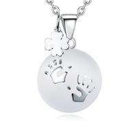 CELESTIA Bola Grossesse, Collier Bola de Grossesse Argent Plaqué Pendentif Empreintes de Mains et Trèfle-Cordon Cuir 76 cm et Chaîne 114 cm, Cadeau Femme Enceinte Maman