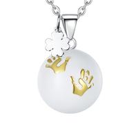 CELESTIA Bola Grossesse, Collier Bola de Grossesse en Pendentif Empreintes de Mains et Trèfle - Cordon Cuir 76 cm et Chaîne 114 cm, Porte-bonheur Cadeau Femme Enceinte/Premier Maman