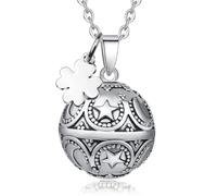 CELESTIA Bola Grossesse Original Collier Bola Grossesse Lune et Etoile Pendentif Femmes Enceinte Plaqué Argent avec Trèfle Chaîne 76~114 CM, Cadeau Grossesse, Cadeaux Future Maman