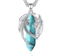 CELESTIA CELESTA Collier Dragon Argent Pendentif mit Pierres Semi-précieuses Turquoise Quartz Rose Malachite Aventurine Cristal Bijoux Femme Homme Cadeau Cool pour Son Copain Copaine