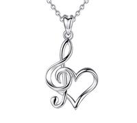 CELESTIA Clé G Pendentif Coeur Colliers Femme Argent Sterling 925 avec Note Musique Bijoux Cadeau pour Professeur Musique, Maîtresse, Amateurs de Musique