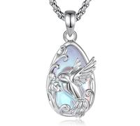 CELESTIA Collier Colibri Femme Pendentif Oiseau Pierre de Lune | Pendentif colibri en pierre de lune, cuivre plaqué rhodium, chaîne réglable en acier inoxydable 20+2 pouces