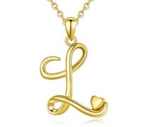 CELESTIA Collier Lettre, Initiale L Pendentif avec Cœur Argent Sterling 925 Collier Plaqué Or Femme Chic Bijou Cadeaux Maman/Fille/Grand-Mère, Chaîne Acier Inoxydable Doré