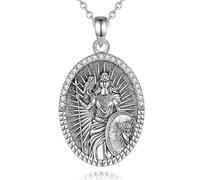 CELESTIA Collier Pendentif Athéna Mythologie Grecque Argent 925, Gravure Déesse Hibou et Bouclier Gorgone Méduse, Chaîne Réglable 55-60cm, Cadeau Femme Fête des Mères Noël avec Coffret