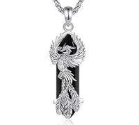 CELESTIA Collier Pierre Pendentif Phénix Argent Oiseau Phoenix avec Obsidienne Noire Bijoux Porte Bonheur Femme Cadeau Anniversaire Femme Cadeau pour Sa Copine