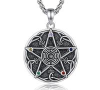 CELESTIA Collier Sorciere Femme Argent 925 Pendentif Pentacle de Protection Roue d'Hécate avec Zircone Cubique Multicolore Bijoux Wicca, Cadeau Spiritualité Sorcellerie