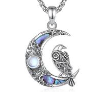 CELESTIA Lune Collier Femme Pierre de Lune Pendentif Corbeau Argent Sterling 925 Bijoux Sorciere Sorcellerie Wicca Cadeau Femme Esoterisme et Spiritualite Accessoire Femmes