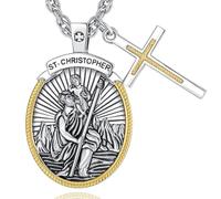 CELESTIA Médaille Saint Christophe Argent 925 Pendentif Saint Christophe avec Croix Chretienne Homme Collier Chretien Bijoux Cadeau Papa Fete des Peres Parrain