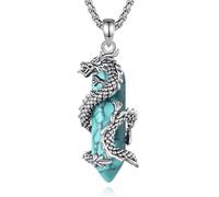 CELESTIA Pendentif Dragon Argent Collier Pierre avec Turquoise - 61cm Chaine Acier Inoxydable, Bijoux Protection Porte-bonheur, Idee Cadeau Femme Homme Original