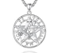 CELESTIA Pentagramme Collier Homme Femme Argent 925 Pendentif Pentacle de Protection avec Nom de Dieu Talisman Bijoux Hommes Cadeaux pour Papa Mari Copain 61cm Chaîne