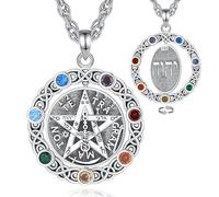 CELESTIA Rotatif Pendentif Pentacle Collier Femme Pentagramme avec 7 Chakras Zircone Cubique Argent Sterling Bijoux Wicca Païen Sorcière Sorcellerie Amulette Porte Bonheur Homme