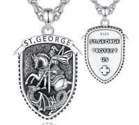 CELESTIA Saint George Collier Femme Hommes Argent 925 Pendentif Saint Georges et Dragon avec Chaîne Acier Inoxydable Chevalier Bijoux Medieval Cadeau Femme