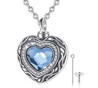 CELESTIA Saphir Cœur Urne Collier pour Cremains, Urne pour Chien Chat, Bijoux Commémoratifs et Funéraires Argent Sterling 925
