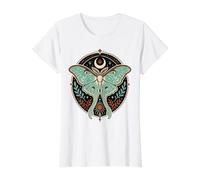 Celestial Luna Moth Moon Sun Stars Botanique T-Shirt Graphique avec Valeur, Femme, Blanc, M