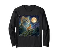 Celestial Moon Cat Ginger Kitten Night Sky Art Manche Longue