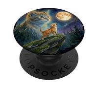 Celestial Moon Cat Ginger Kitten Night Sky Art PopSockets PopGrip Adhésif