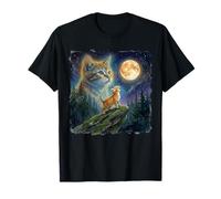 Celestial Moon Cat Ginger Kitten Night Sky Art T-Shirt