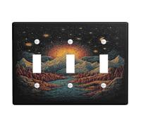 Celestial Mountain Plaque de protection pour interrupteur Motif paysage ciel nocturne pour décoration d'intérieur Thermoplastique Taille standard Triple bascule