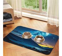 Celestial Night Sky Tapis de nourriture pour chien, 30,5 x 45,7 cm, antidérapant, super absorbant, passe au lave-vaisselle, pour la nourriture et l'eau, joli tapis d'alimentation en caoutchouc à