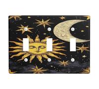 Celestial Plaque de protection pour interrupteur Motif ciel nocturne foncé avec motifs soleil et lune Idéal pour la décoration de la maison Plaques murales thermoplastiques Taille standard Triple