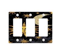 Celestial Plaque murale pour interrupteur Motif ciel nocturne foncé avec motifs soleil et lune Idéal pour la décoration de la maison Plaque murale en thermoplastique Taille standard 3 interrupteurs