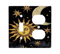 Celestial Plaques de protection pour interrupteur Motif ciel nocturne foncé avec motifs soleil et lune Idéal pour la décoration de la maison Plaques murales en thermoplastique Taille standard
