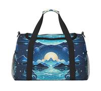 Celestial Shores - Sac de voyage imprimé pour homme et femme, sac de voyage pliable et sac fourre-tout spacieux pour le rangement des articles de toilette, bagages, articles personnels, noir, taille L