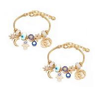 Celestial Sun Moon Charm Bracelet for Women, Sun and Moon Bracelet | Adjustable Star Moon Bracelet with Rhinestone Details, Easy to Match for Birthday, Anniversary and Special Occasions