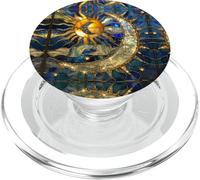 Celestial Sun Moon Star Stained Glass Effect Art Stain Glass PopSockets PopGrip pour MagSafe