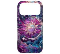 Celestial Sun Moon Stars Stained Art Effect Stain Art Pink Coque pour iPhone 17 Pro Max
