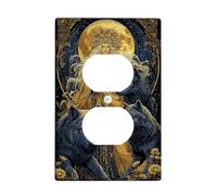 Celestial Wolf Plaques de protection pour interrupteur de lumière, art de la forêt bleu nuit pour décoration d'intérieur, plaques murales en thermoplastique, prise duplex simple de taille standard
