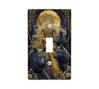 Celestial Wolf Plaques de protection pour interrupteur de lumière, art de la forêt bleu nuit pour décoration d'intérieur, plaques murales en thermoplastique, taille standard