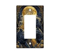 Celestial Wolf Plaques de protection pour interrupteur de lumière, art de la forêt bleu nuit pour décoration d'intérieur, plaques murales en thermoplastique, taille standard à bascule simple