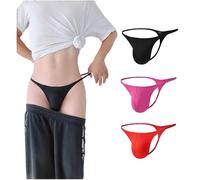 CELESTIX Lot de 3 Strings sans Couture pour Homme - String Ficelle Sexy Taille Basse en Nylon Ultra Doux pour Plus de Confort et de Soutien, Noir/Rose/Rouge (Taille L)
