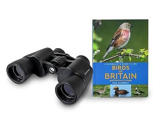 Celestron 73152 LandScout 8x40mm Water-Resistant Birder Starter Kit - Rubber Grip Binoculars with Coated Lens and K9 Optical Glass, Includes Birds of Britain and Northern Europe Guidebook, Black