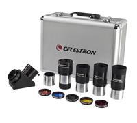 Celestron 94305 2 inch Eyepiece & Filter Kit, 12 pièces - Avec renvoi coudé de 2 pouces, adaptateur coudé, 3 oculaires E-lux 2", lentille de Barlow 2X, 5 filtres colorés et mallette en aluminium, argent