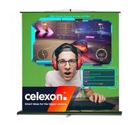 celexon Mobil Lite Fond Vert Pull-up 100" | 150x200cm 4:3 | Fond photo pour contenus vidéo, streaming et appels, avec support roll-up compact et barre télescopique