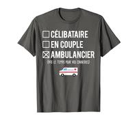 Célibataire en Couple Blague Ambulancier Humour T-Shirt, Homme, Asphalte, 5XL