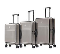 CELIMS - Set Valises Rigides 3 Pièces ABS Légères Front Pocket | Cabine, Moyenne et Grande | Valise Soute & Bagage Cabine 4 Roues 360° | Serrure Intégrée Voyage | Serrure TSA | Champagne