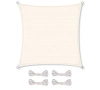 CelinaSun Voile d'ombrage avec Cordes de Fixation Pare-Soleil Jardin Balcon Basic Respirant Carré 4 x 4 m Blanc crème