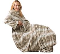 CelinaTex Couverture avec Manches et Poche pour Les Pieds Couverture Moelleuse 150 x 180 cm Taupe et crème Blanc Microfibre Polaire étoile de Neige Oeko-TEX