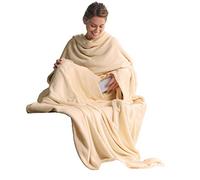 CelinaTex Couverture TV avec Manches et Poche pour Les Pieds Couverture Moelleuse XL 170 x 200 cm Beige Microfibre Fleece Soft Oeko-TEX