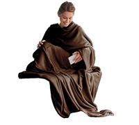 CelinaTex Couverture TV avec Manches et Poche pour Les Pieds Couverture Moelleuse XL 170 x 200 cm Brun foncé Microfibre Fleece Soft Oeko-TEX