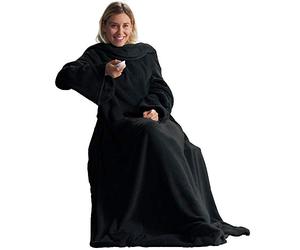 CelinaTex Couverture TV avec Manches et Poche pour Les Pieds Couverture Moelleuse XL 170 x 200 cm Noir Microfibre Fleece Soft Oeko-TEX